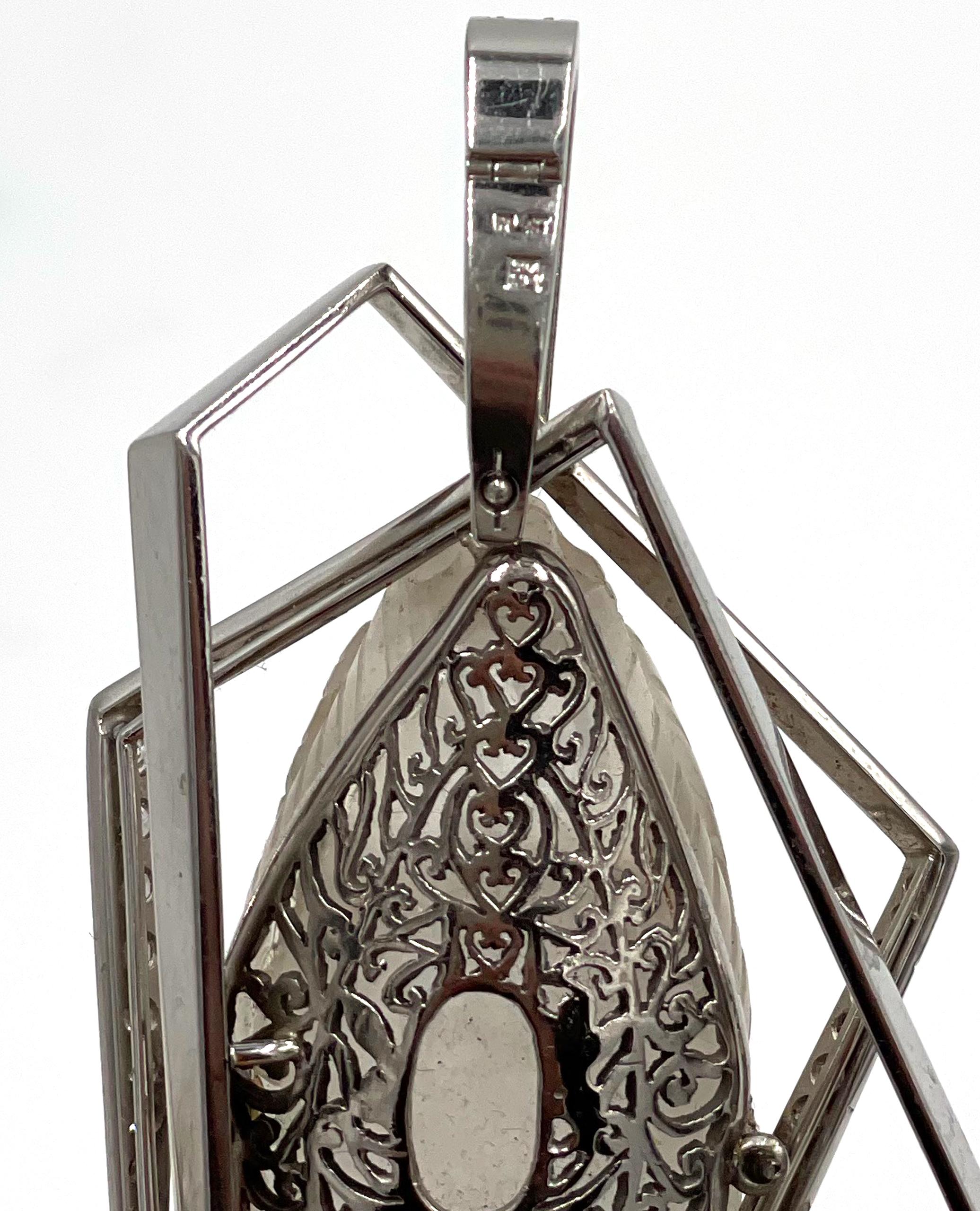 Platinum Mesoamerican Pendant with Carved Rock Crystal & Diamond For Sale 2
