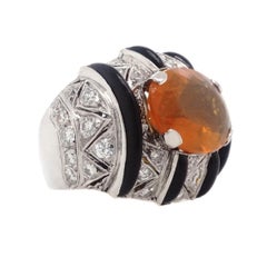 Platinum Mexican Opal & Onyx Diamond Ring