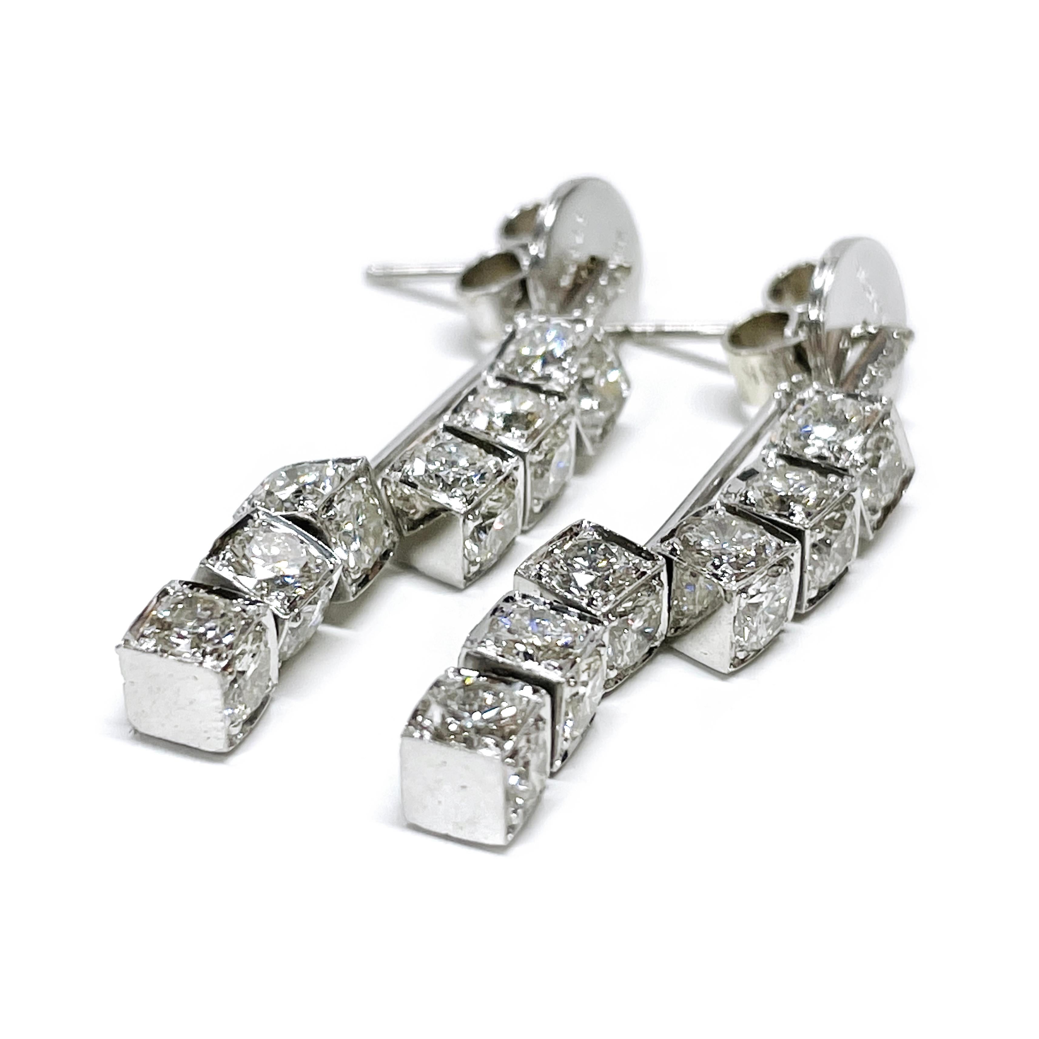 Platinum Michael B Sugar Cube Diamond Earrings. These special earrings are full of movement and sparkle, the front set of sugar cubes diamonds have a post to insert in the front of your earlobe and the second set of sugar cube diamonds have a