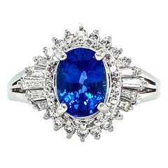 Platinum Mid Century Custom Made Blue Sapphire and Diamond Cocktail Ring