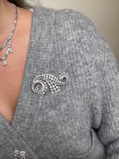 Platinum Mid-Century Diamond Scroll Brooch