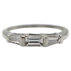 Platinum Mid-Century Modern Diamond Baguette Ring Band