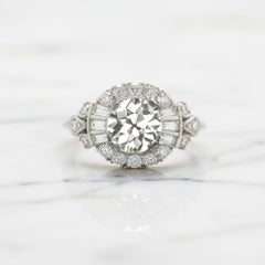 Platinum Mid-Century Old European Cut Diamond Cocktail Ring