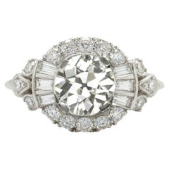 Bague cocktail en platine à diamants de taille européenne du milieu du siècle dernier