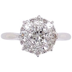 Platinum Midcentury 1.30 Carat Cluster Diamond Ring