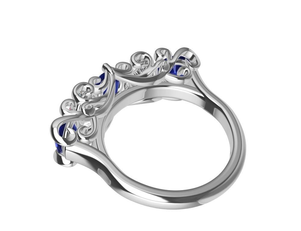 For Sale:  Platinum Modern Victorian Sapphires and GIA Diamonds Cocktail Ring 10