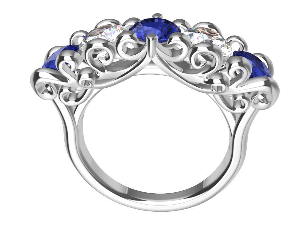 For Sale:  Platinum Modern Victorian Sapphires and GIA Diamonds Cocktail Ring 11