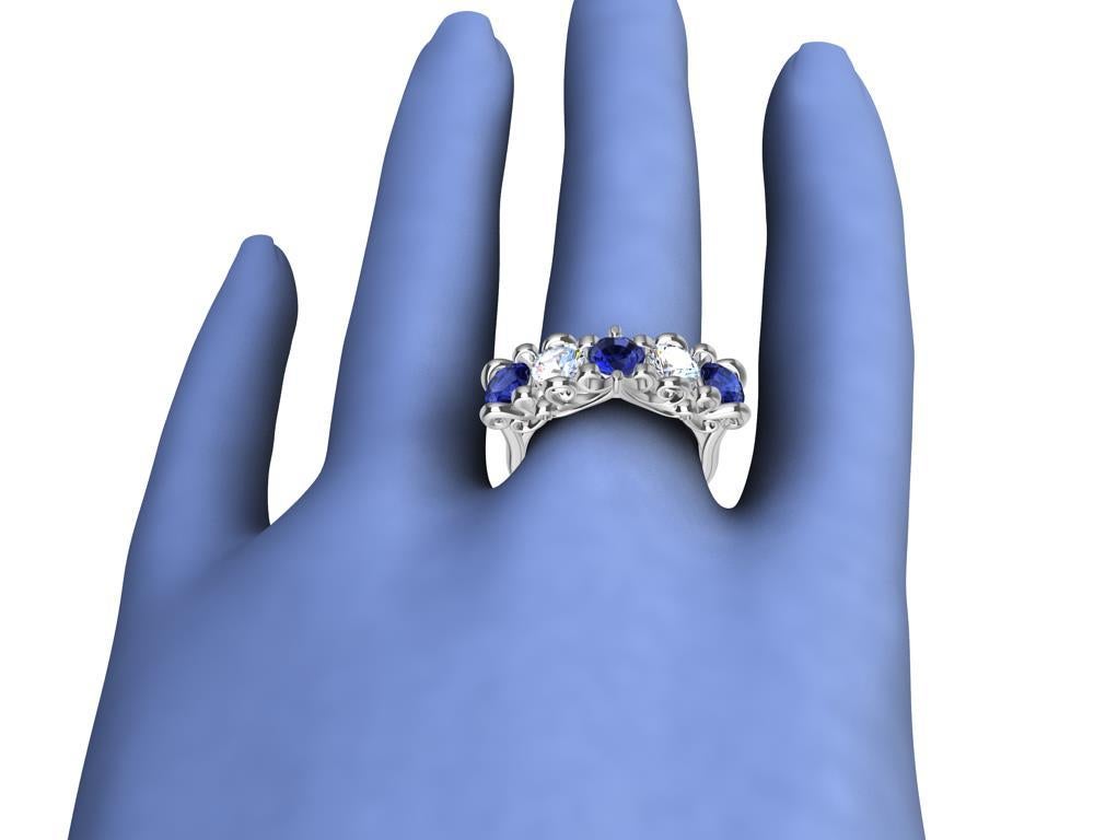 For Sale:  Platinum Modern Victorian Sapphires and GIA Diamonds Cocktail Ring 3