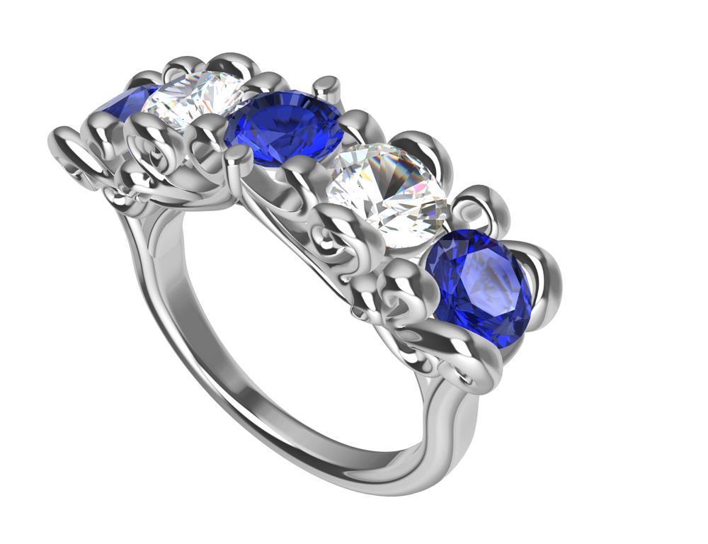 For Sale:  Platinum Modern Victorian Sapphires and GIA Diamonds Cocktail Ring 5
