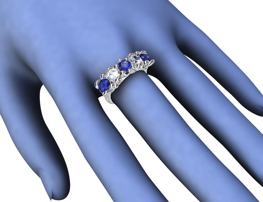 For Sale:  Platinum Modern Victorian Sapphires and GIA Diamonds Cocktail Ring 6