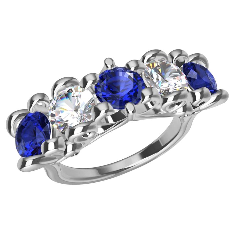 Platinum Modern Victorian Sapphires and GIA Diamonds Cocktail Ring