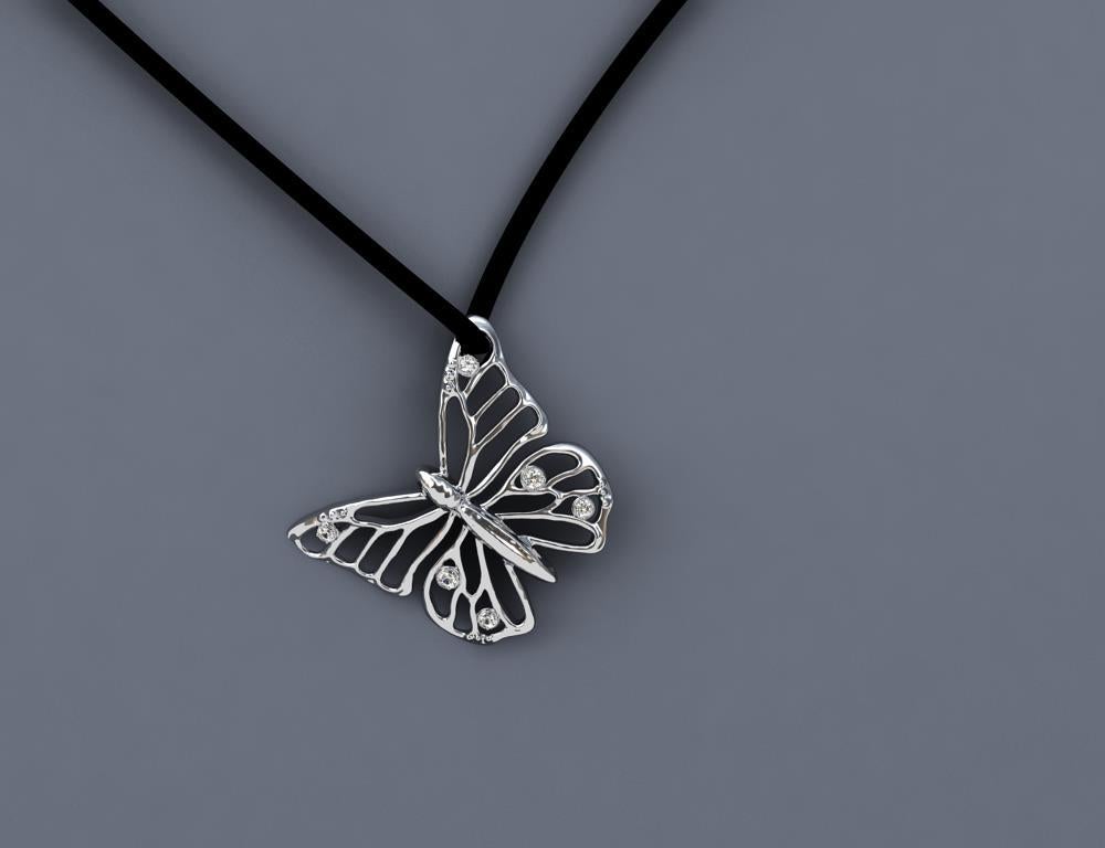 Platinum Petite Monarch Butterfly and GIA Diamonds Pendant Necklace, Tiffany Designer, Thomas Kurilla sculpted this butterfly pendant for the new Fall season. Butterflies have always captured the imagination of designers with their amazing patterns