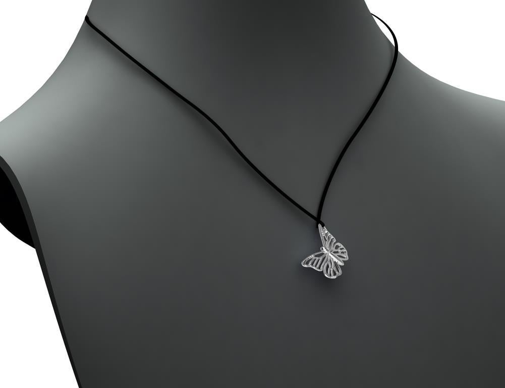 Contemporary Platinum Monarch Butterfly 20 mm wide Pendant Necklace For Sale