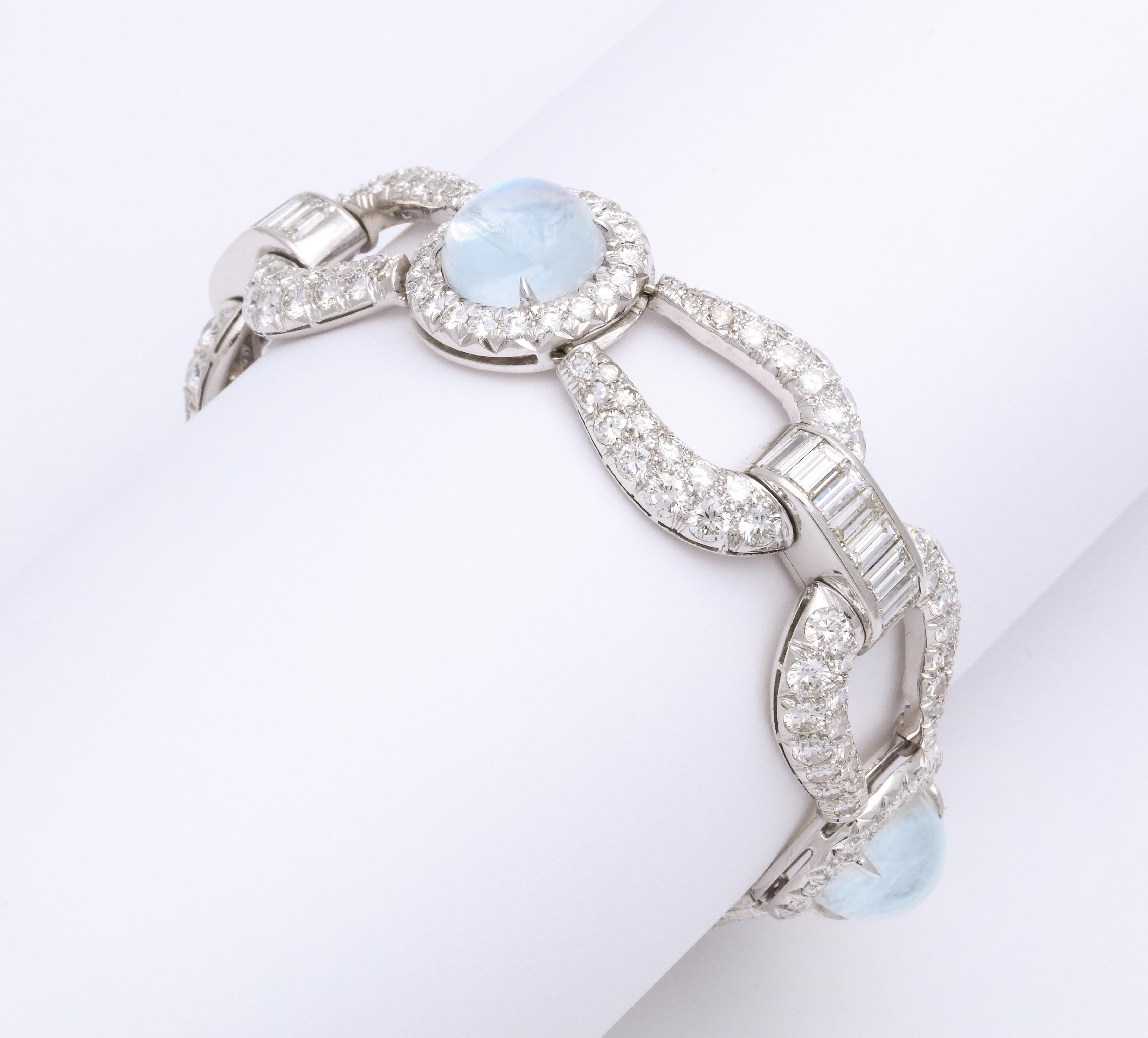 Contemporary Platinum Moonstone and Diamond Open Link Bracelet For Sale