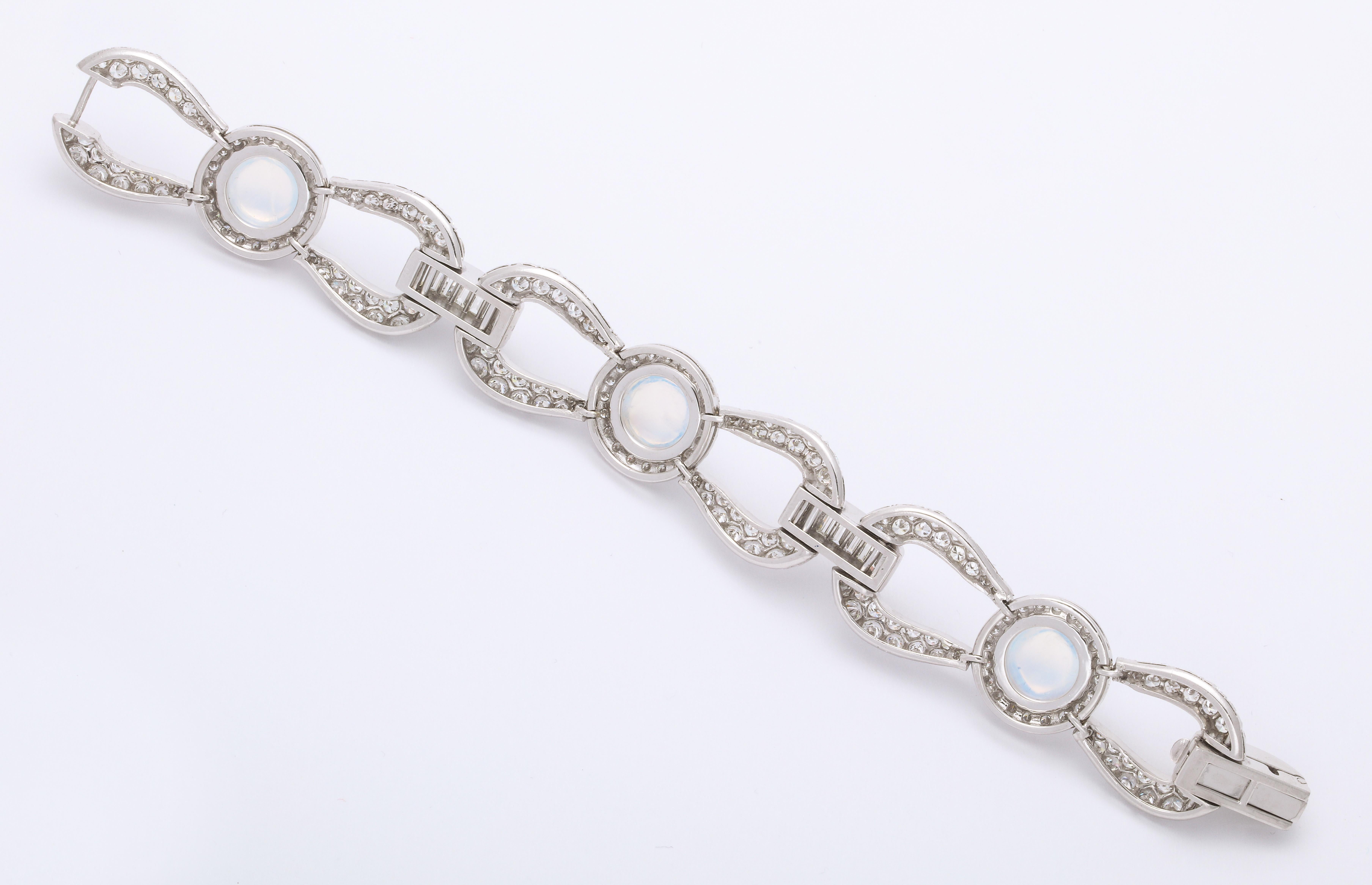 Women's or Men's Platinum Moonstone and Diamond Open Link Bracelet For Sale