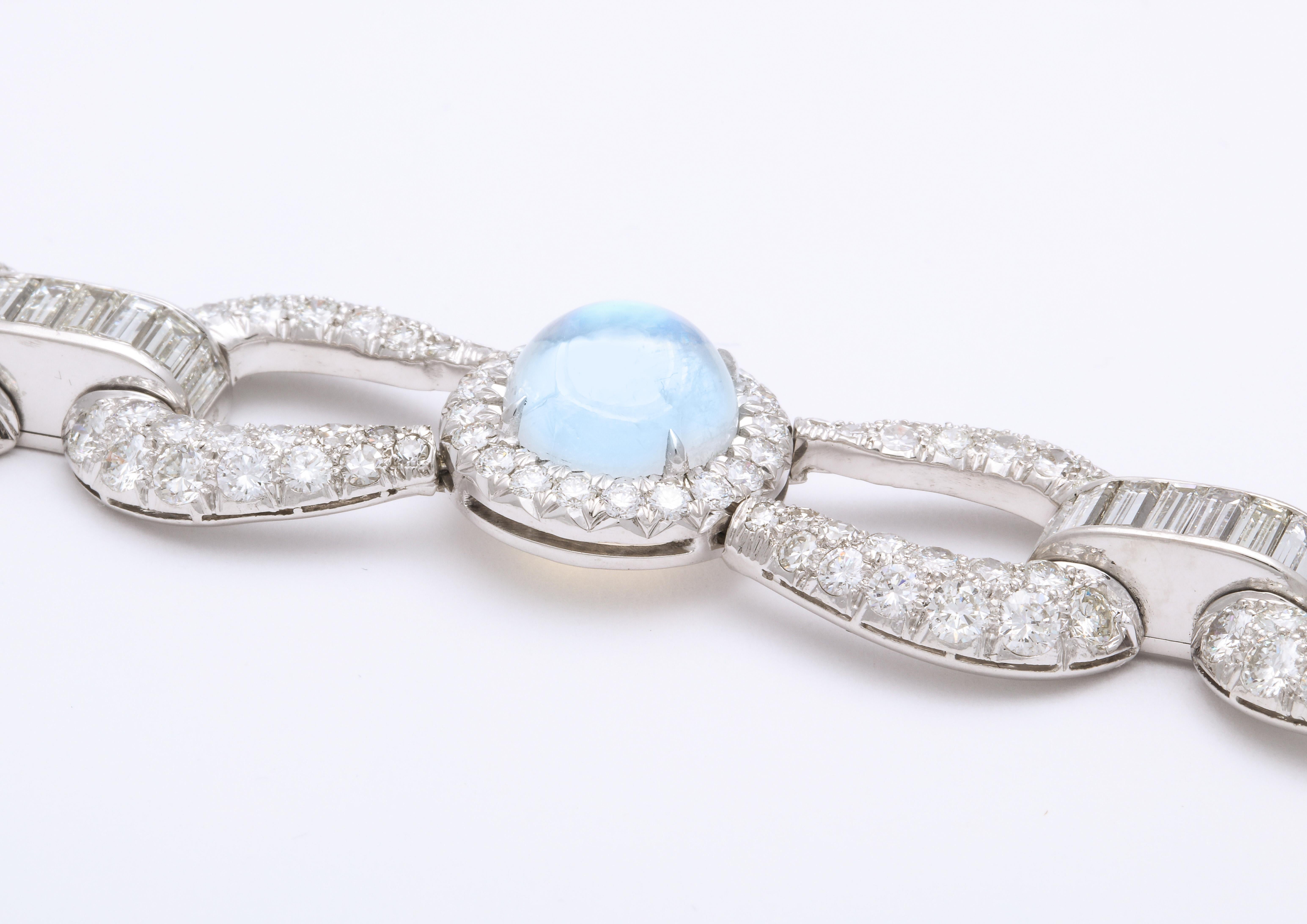 Platinum Moonstone and Diamond Open Link Bracelet For Sale 1