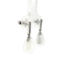 Platinum Moonstone Briolette Drop Earrings with Diamond Accents