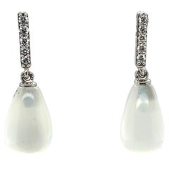 Platinum Moonstone Briolette Drop Earrings with Diamond Accents