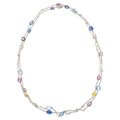 Platin-, mehrfarbige Saphir- und Diamant-Halskette im Yard-Stil