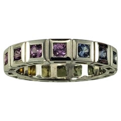 Platinum Multi-Color Sapphire Eternity Band Ring Size 7.25 #19852