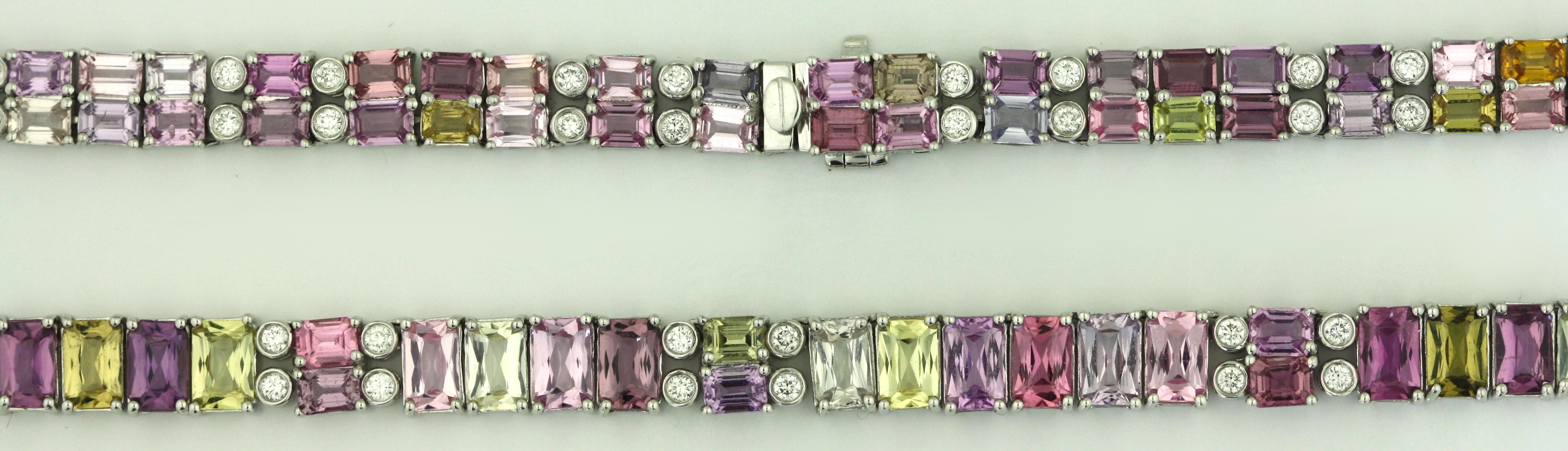 Halskette aus Platin mit mehrfarbigem Saphir und Diamanten 1