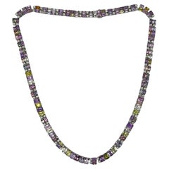 Platinum Multi-Colored Sapphire and Diamond Necklace
