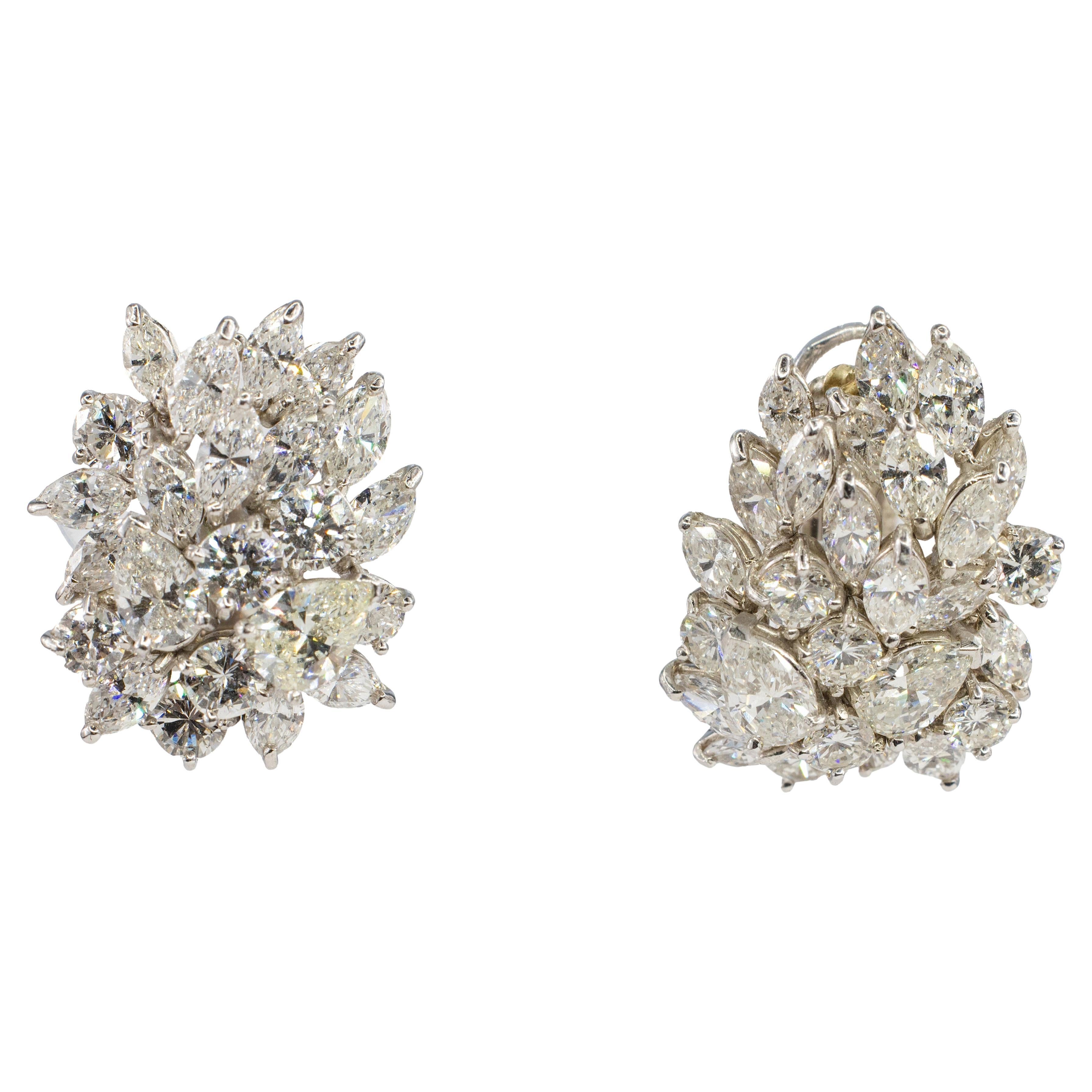 Platinum Multi-Cut Diamond Cluster Statement Earrings For Sale