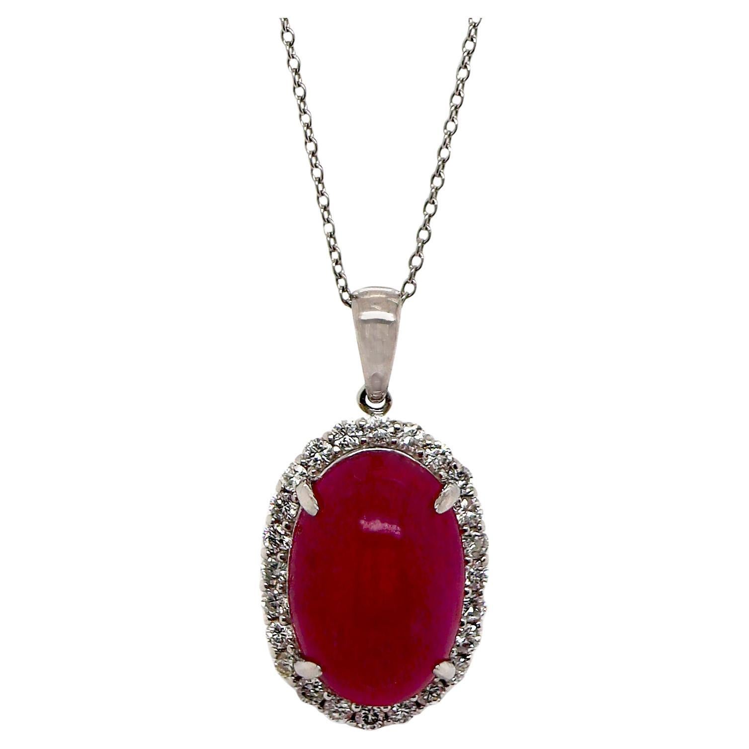 Platinum Myanmar Ruby And Diamond Pendant With Necklace