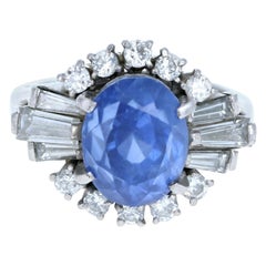 Platinum Natural 100% Guarantee No Heat Sapphire and Diamond Ring 6.75 Carat