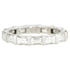 Platinum Natural 1.79 Carat Emerald Cut Diamond East/West Eternity Ring In Stock