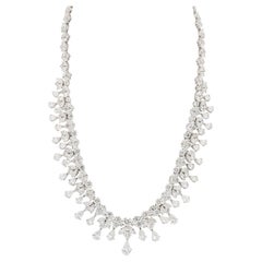 Platinum Natural 54ctw Mixed Cut Diamond Drop Cluster Necklace