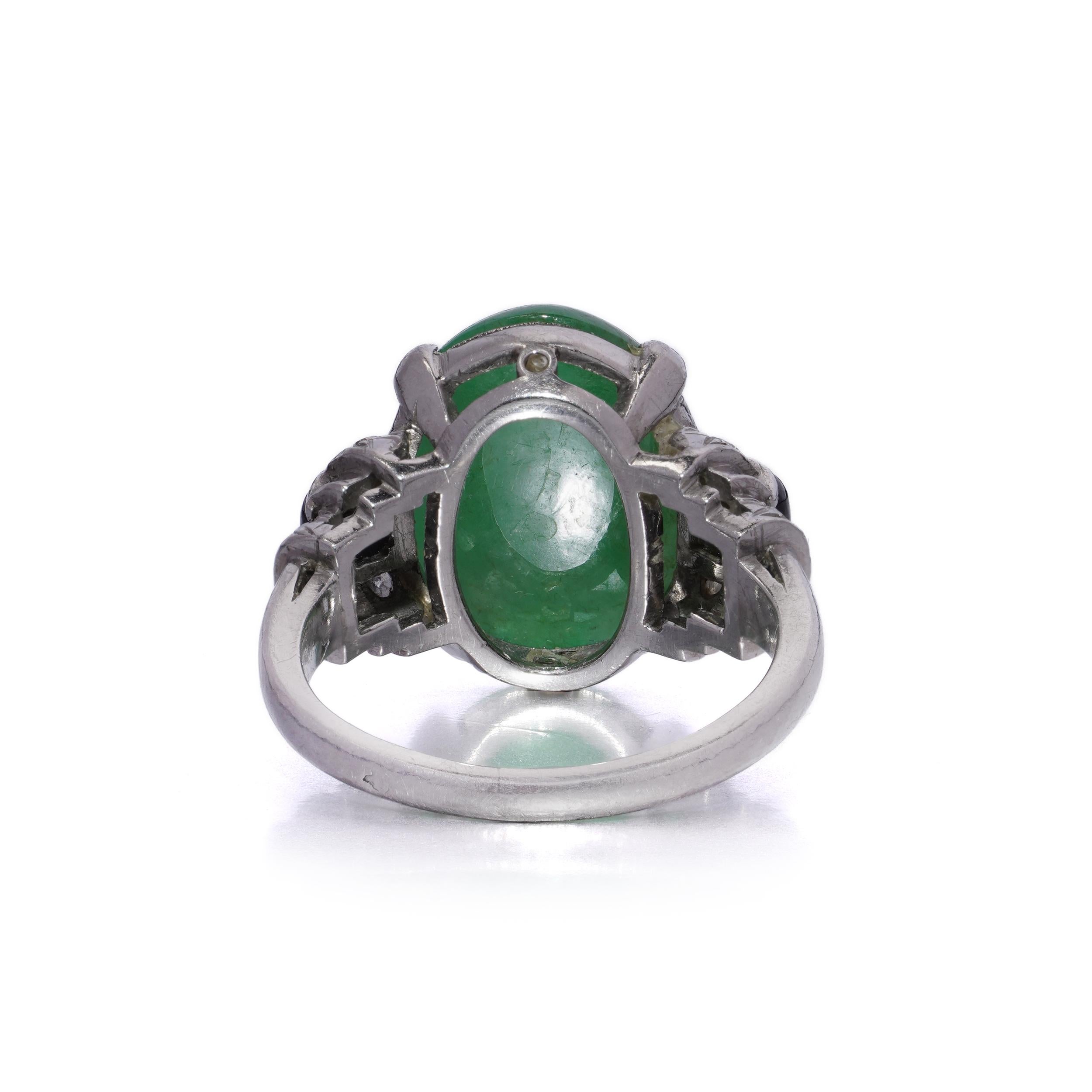 Women's Platinum Natural 6.40 ct. Jadeite, Onyx and Diamond Ring For Sale
