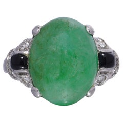 Platinum Natural 6.40 ct. Jadeite, Onyx and Diamond Ring