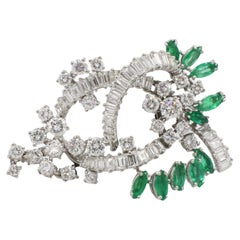 Platinum Natural 6.50 Carat Diamond 
Emerald Brooch Pin