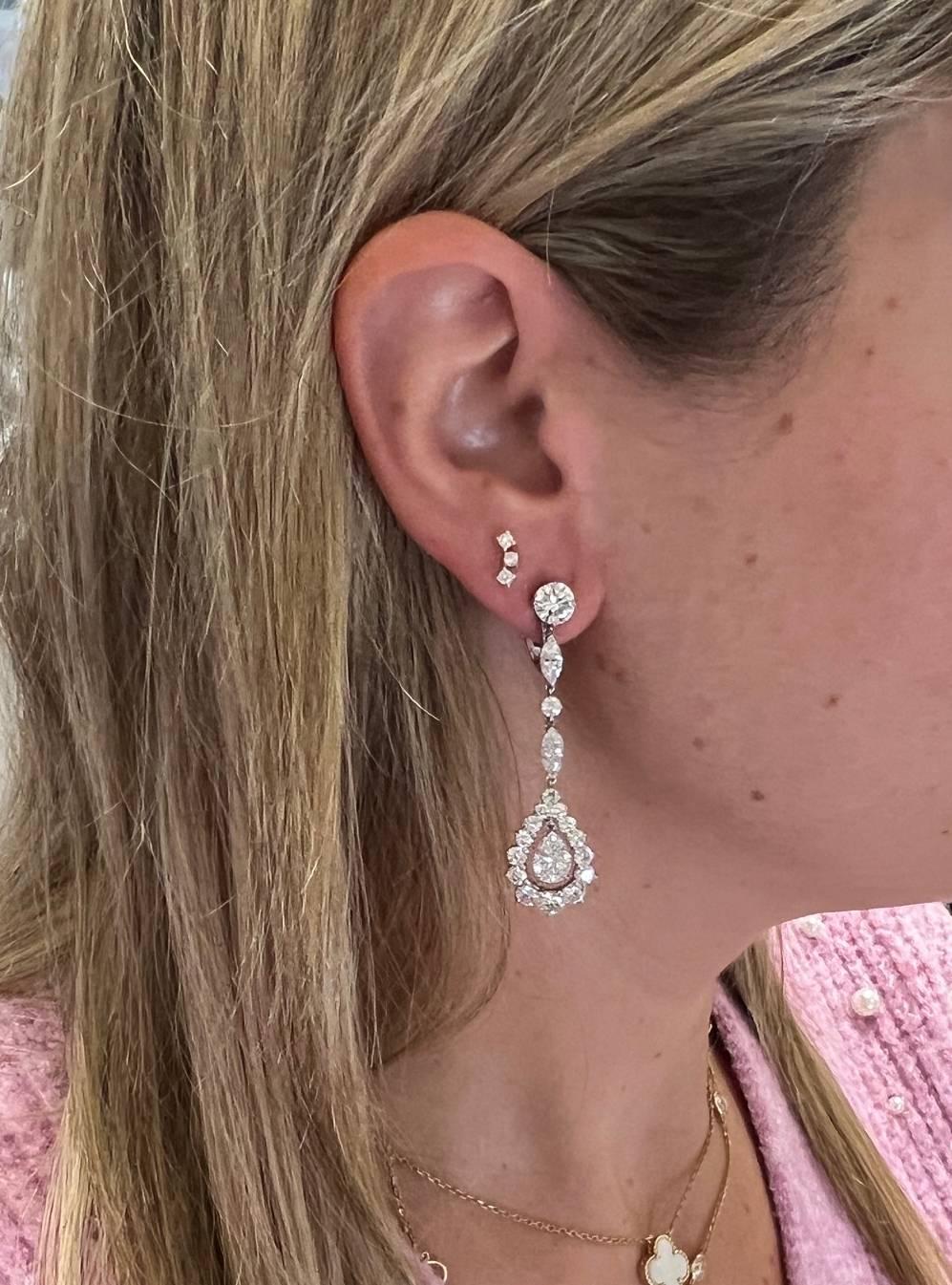 Orecchini in platino con diamante naturale da 8,50 carati, con pendente a lampadario In condizioni ottime in vendita a  Baltimore, MD