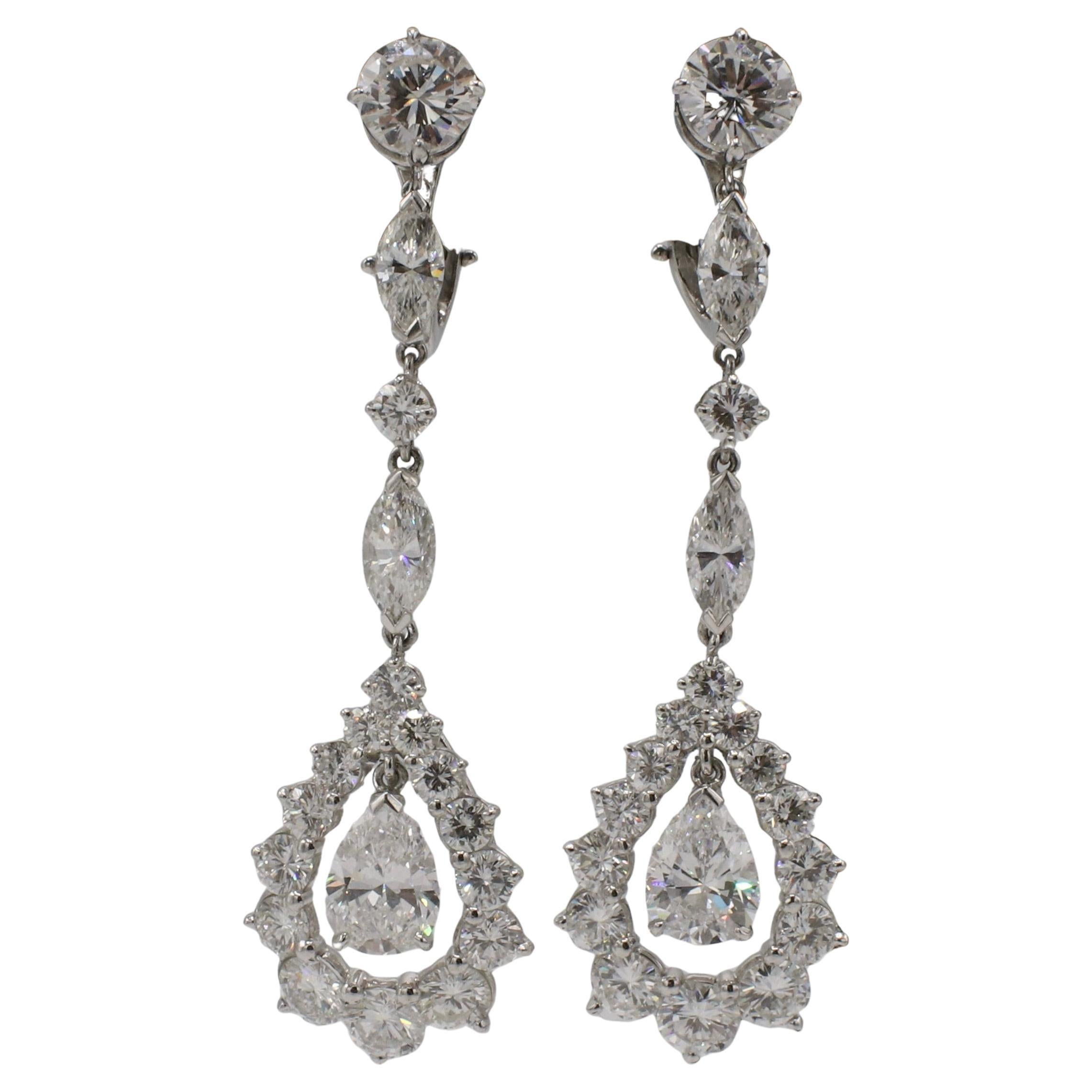 Platinum Natural 8.50 Carat Diamond Chandelier Dangle Drop Earrings