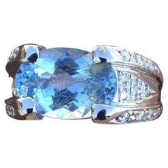 Platinum Natural Aqua Aquamarine and Diamond Ring 4.72 Carat 14.6g