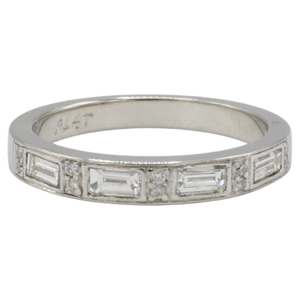 Platinum Natural Baguette & Round Diamond Half Band Wedding Ring For Sale