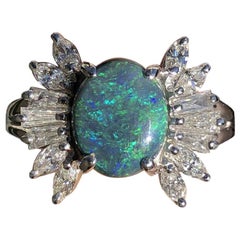 Platinum Natural Black Opal and Diamond Ring 2.75 Carat 11.2g