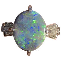 Platinum Natural Black Opal and Diamond Ring 2.94 Carat 6.8g