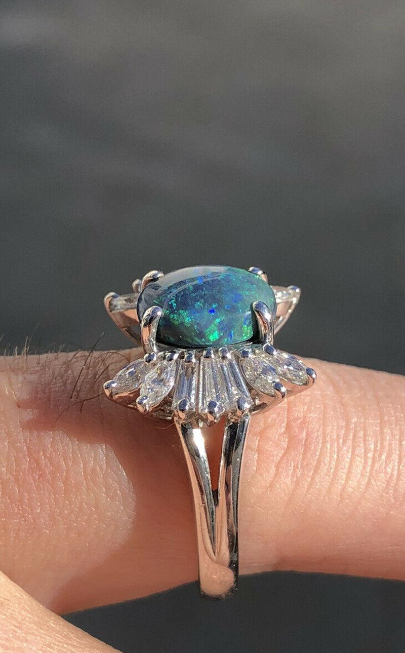 Platinum Natural Black Opal and Diamond Ring 2.75 Carat 11.2g In Good Condition In Beverly Hills, CA