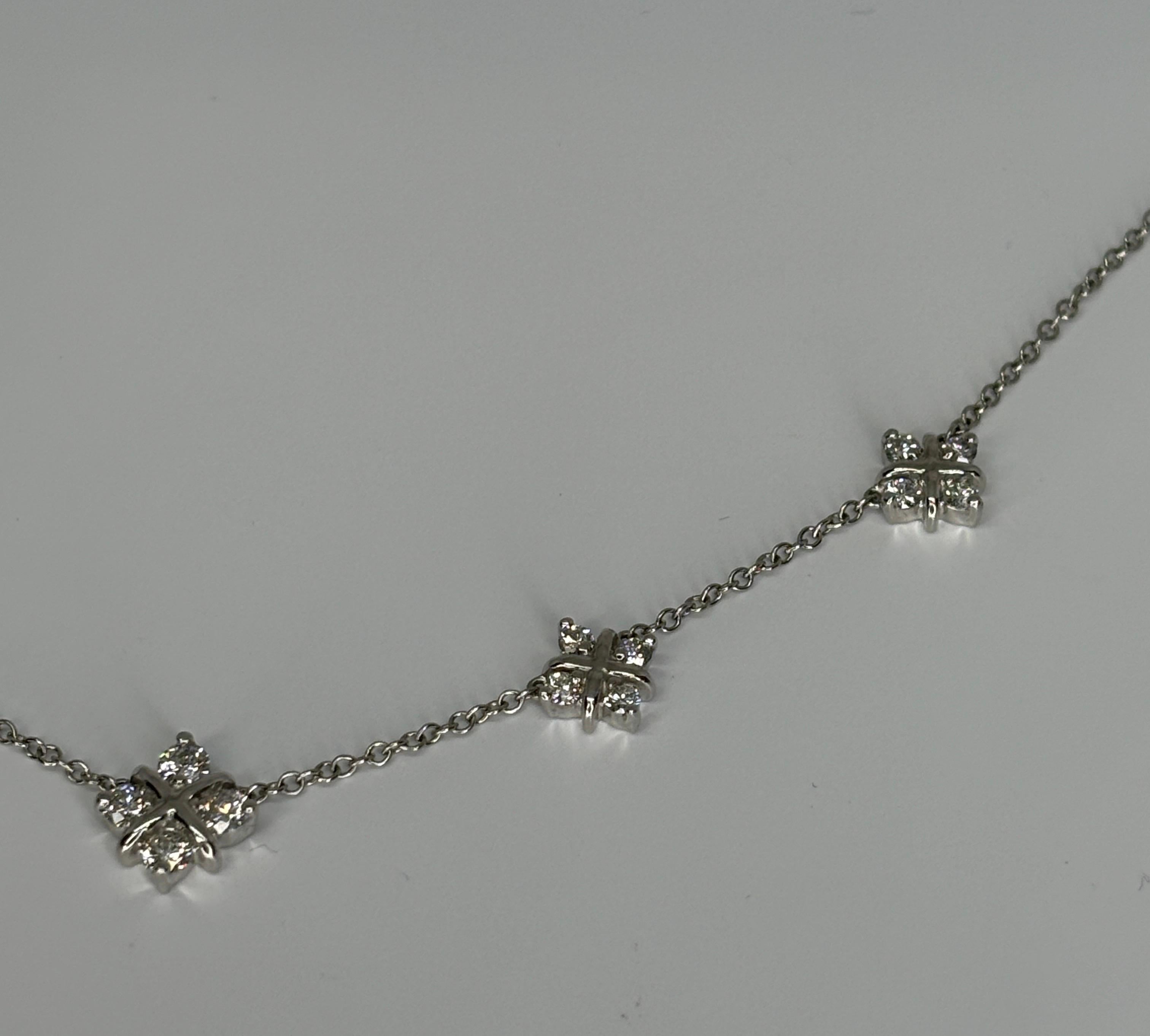Platinum & Natural Brilliant Cut Diamond Cluster 1.10ctw Station Necklace For Sale 6