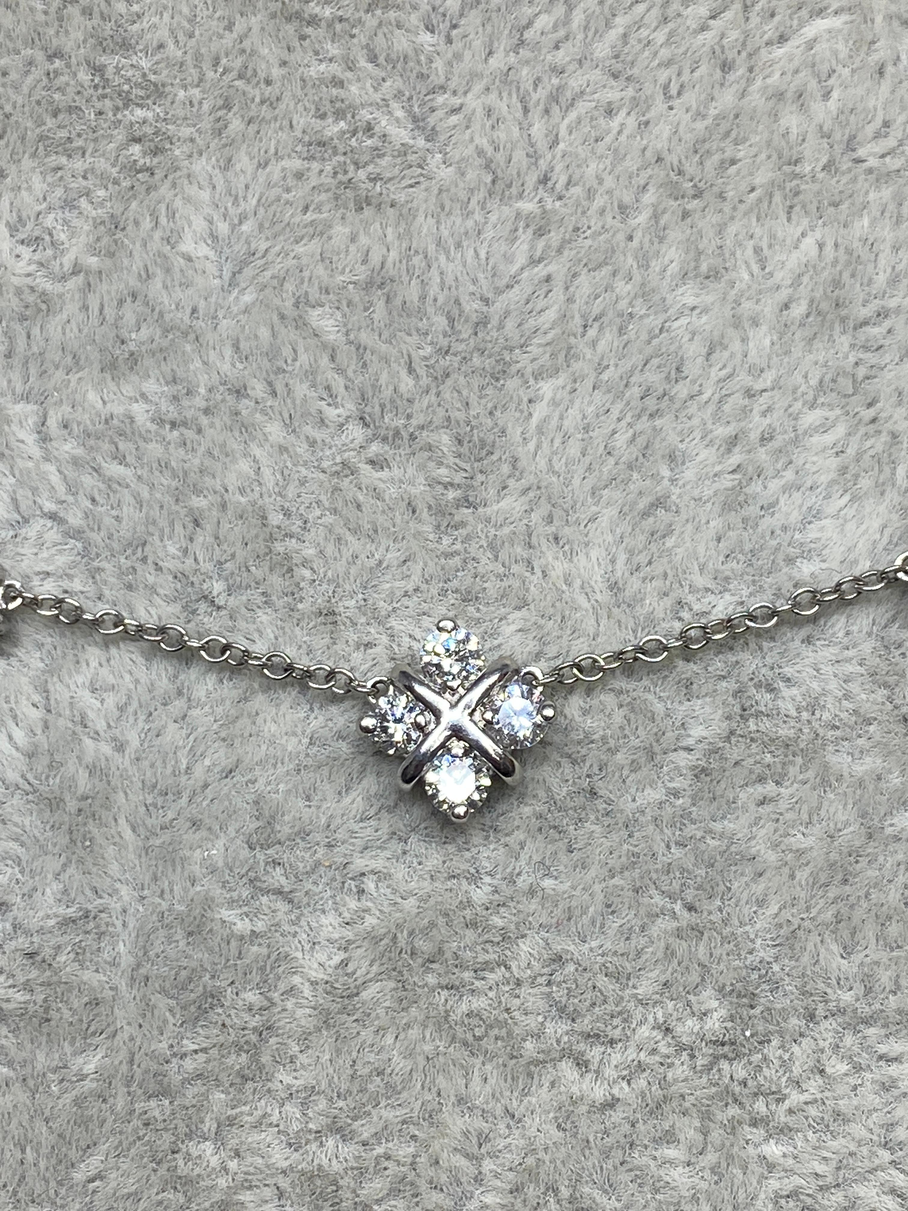 Platinum & Natural Brilliant Cut Diamond Cluster 1.10ctw Station Necklace For Sale 7