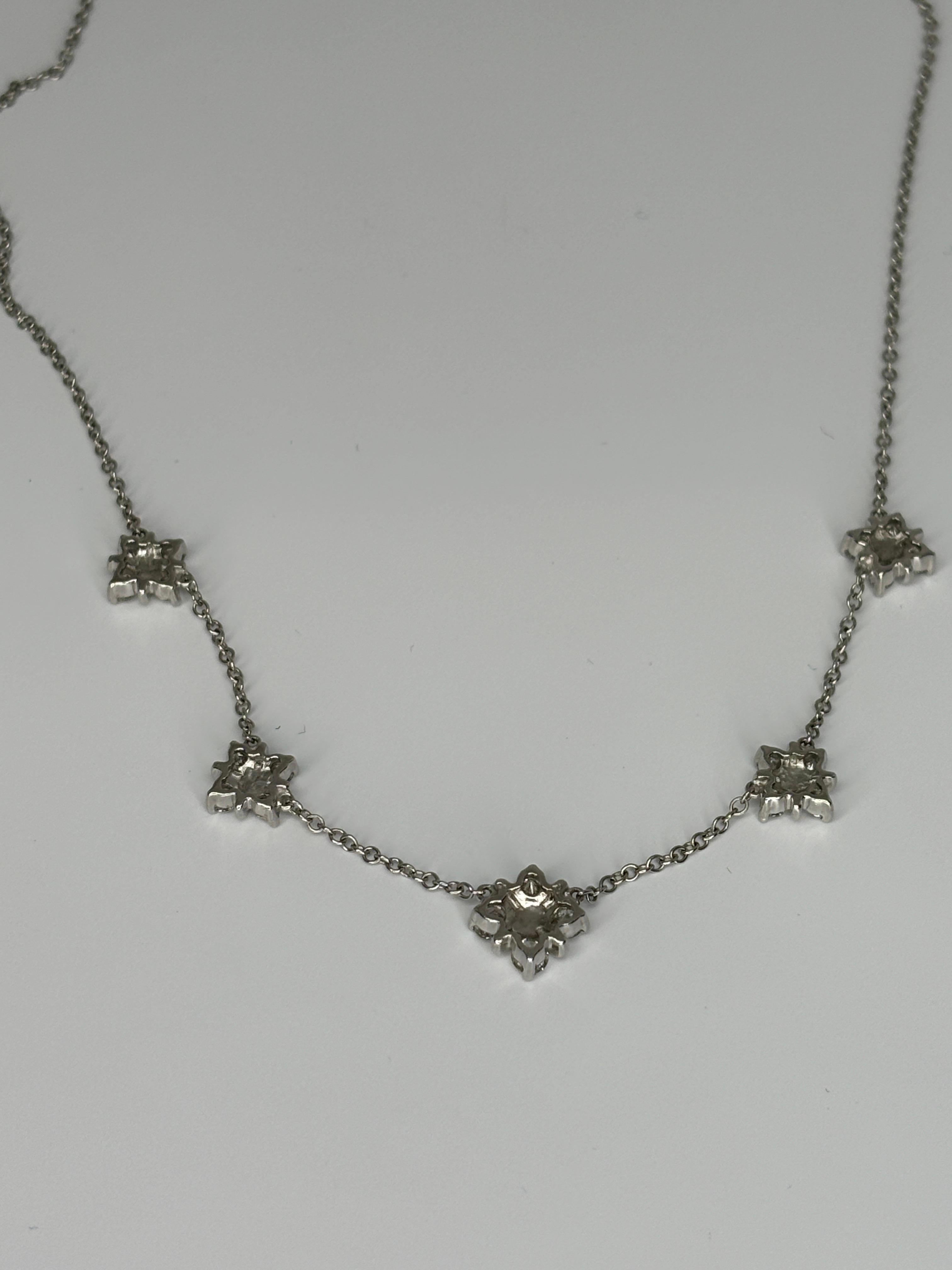 Platinum & Natural Brilliant Cut Diamond Cluster 1.10ctw Station Necklace For Sale 9