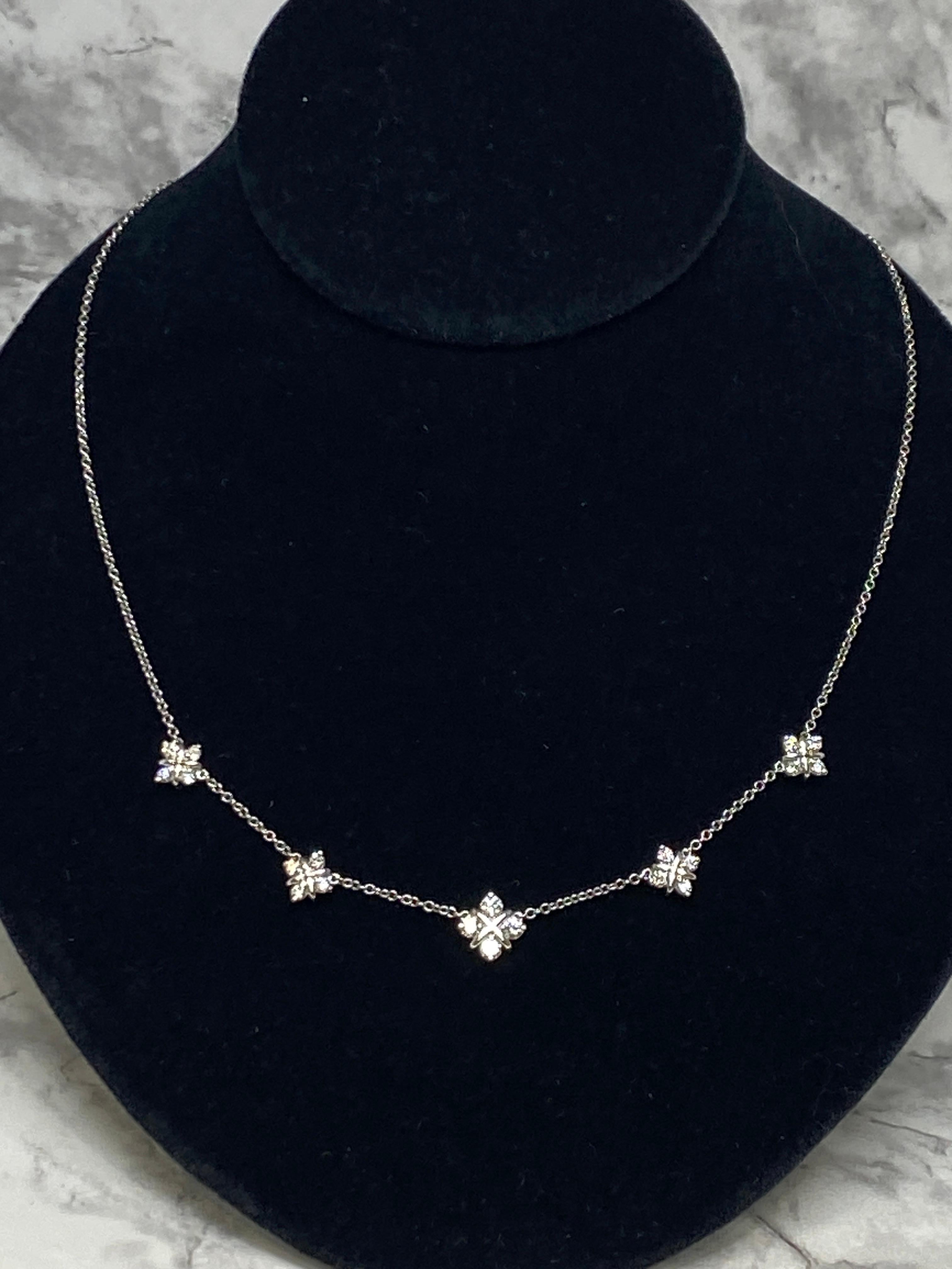 Platinum & Natural Brilliant Cut Diamond Cluster 1.10ctw Station Necklace For Sale 10