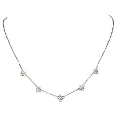 Platinum & Natural Brilliant Cut Natural Diamond Cluster Station Necklace