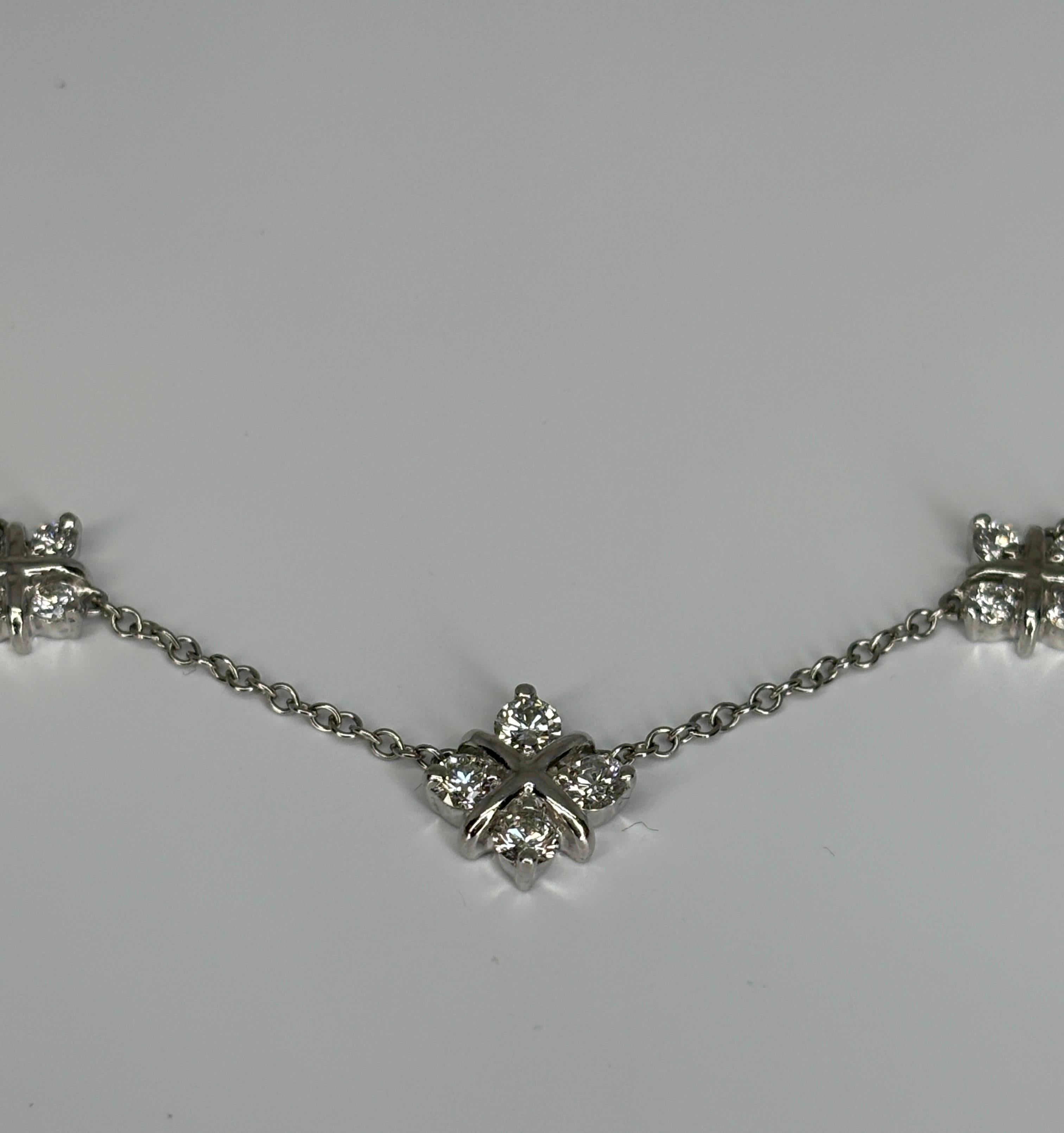 Platinum & Natural Brilliant Cut Diamond Cluster 1.10ctw Station Necklace For Sale 5