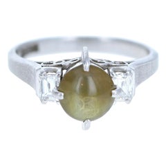 cat
s-eye chrysoberyl and diamond ring Platinum Natural Chrysoberyl Cats Eye and Diamond Ring 2.12 Carat 5.2g