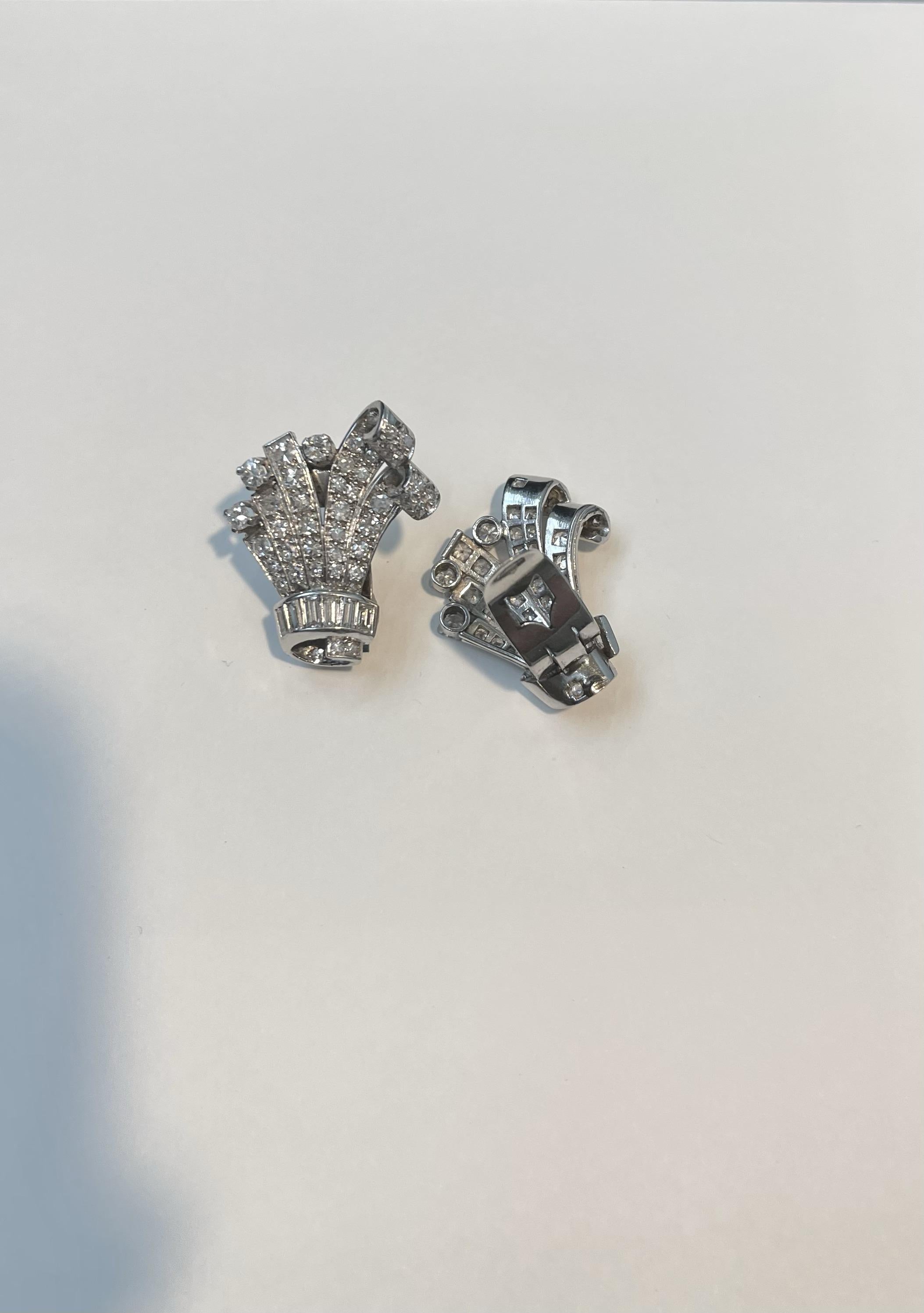 Platinum Natural Diamond Art Deco 1930 Clip-on Earrings  For Sale 5