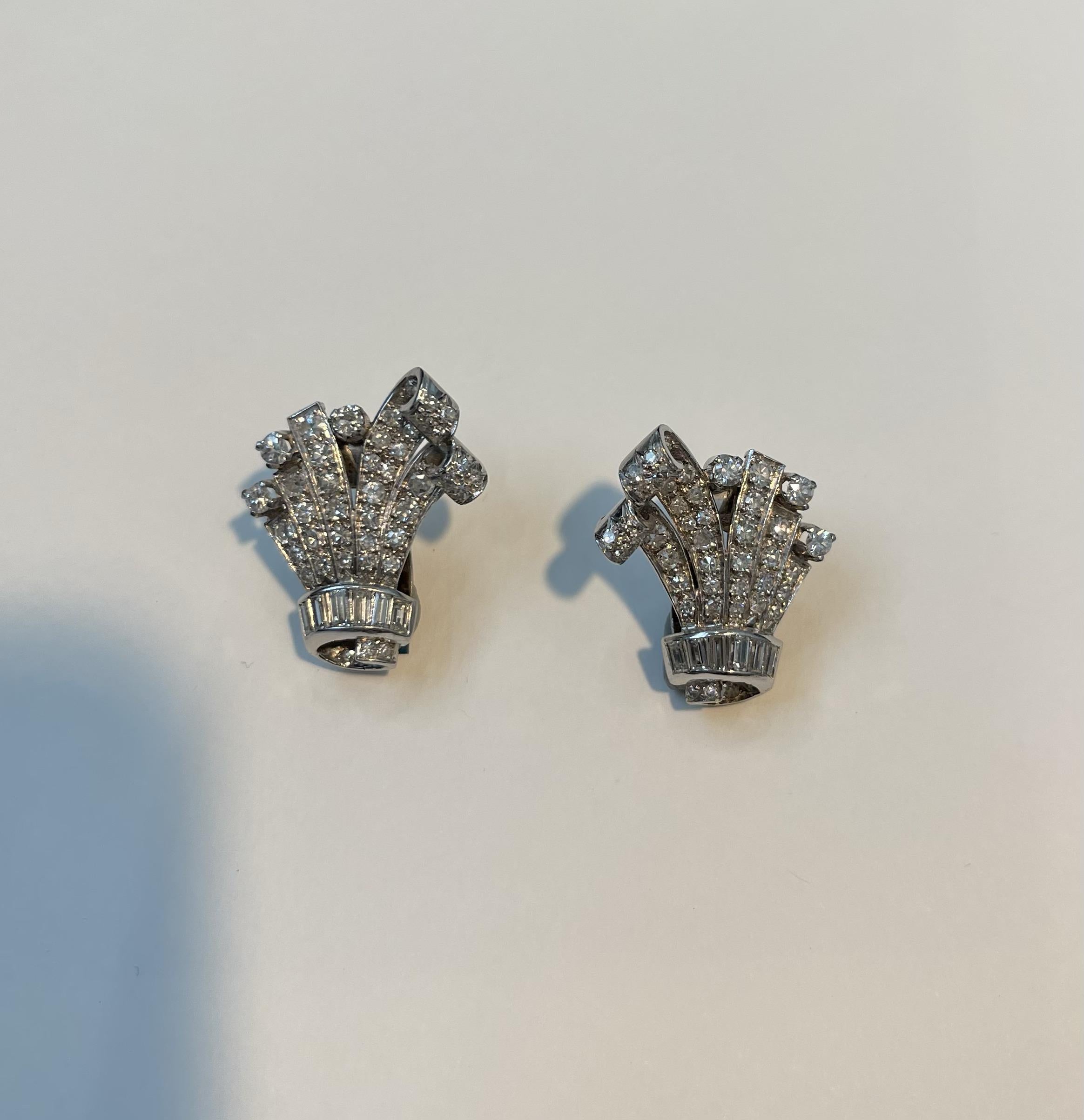 Platinum Natural Diamond Art Deco 1930 Clip-on Earrings  For Sale 6